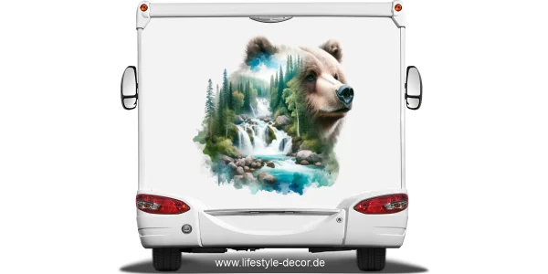 Autoaufkleber Landschaftsdesign Bär auf weißem Heck